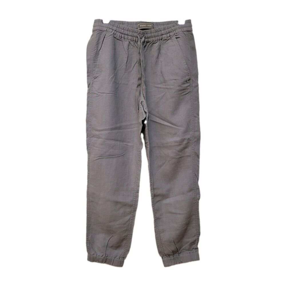 Point Sur Womens Size 2 Linen Lyocell Jogger Pants Gray Elastic Waist Drawstring
